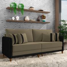 Sofá Living Montecarlo 2 Lugares Bipartido 172cm Pés em Madeira Veludo/PU Castor/Preto G33 - Gran
