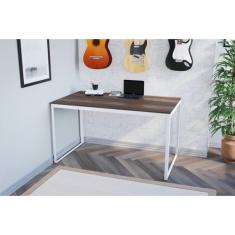 Escrivaninha Mesa Escritório 135x75 135cm Branco E Nogal - Completa Ca