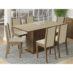 Conjunto Sala de Jantar Madesa Ohana Mesa Tampo de Madeira com 6 Cadei