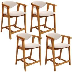 Kit 04 Banquetas Baixa Cozinha Sala de Jantar Bancada Cecília L02 Sued