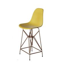 Banqueta Bistrô Alta Eames Eiffel Amarela Base Ferro Cobre