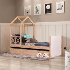 Bicama Infantil Garden com Telhado Single e Grade de Proteção Casatema Marroml/Branco