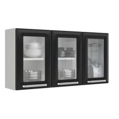 Armário Aéreo 3 Portas de Vidro Luce Itatiaia Branco/Preto