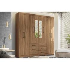 Guarda Roupa 8 Portas e 6 Gavetas c/ Espelho e Pés Liverpool Jatoba - Santos Andirá