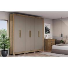 Guarda-roupa 6 Portas e 2 Gavetas com Pés Nogueira/Cinza