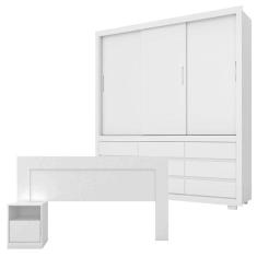 Guarda Roupa Detroit e Cabeceira Casal London Branco Brilho – Demóbile