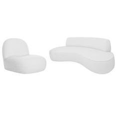 Sofá Curvo 160cm 2 Lugares E 1 Poltrona Amsterdã Linho - Adj Decor Cor Cinza Claro