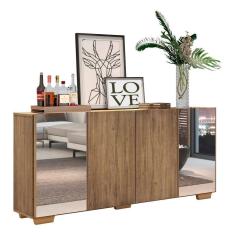 Aparador Buffet com Espelho e Pés Quadrados Rustic/natural