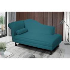 Recamier divã larissa liso 140cm lado esquerdo suede azul turquesa - V