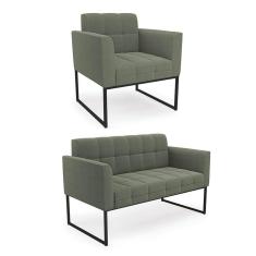 Sofá Namoradeira E Poltrona Industrial Preto Elisa Bouclê Menta D03 - D`rossi