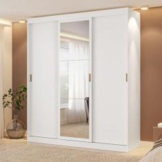 Guarda Roupa Casal Fênix Carraro 3 Portas de Correr 4 Gavetas Espelho 