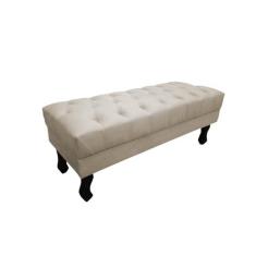 Recamier Luis Xv Capitonê Retrô 100cm Couro Bege Pés Madeira Mz Decor 