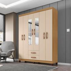 Guarda Roupa Casal Ambiente Mogi com Espelho 6 Portas Carvalho America