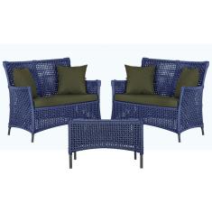 2 Sofás Área e Mesa Igapó Alumínio Pintura Preta Corda Náutica Estofado Impermeável Almofada 13 Trama