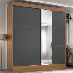 Guarda-roupa Casal Flex Com Espelho 2 Portas 3 Gavetas Pantanal Cinamomo-chumbo