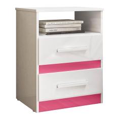 Mesa de Cabeceira Apolo 2 Gavetas - Moval Branco/Rosa