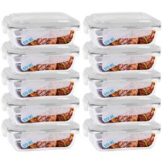 Conjunto Jogo 10 Potes Vidro Hermético Tampa 4 travas 370ml - PRATICAS