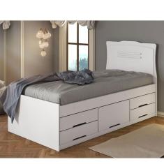 Cama Solteiro Julia com 5 Gavetas - Branco