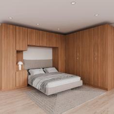 Guarda Roupa Modulado de Canto 12 Portas 6 Peças 1 Mesa de Cabeceira Hera CabeCasa MadeiraMadeira Louro