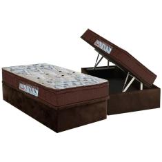Cama Box Baú Solteiro: Colchão Ortopédico Ortobom D45 / EP ISO 150 Mega Firme + Base CRC Suede Brown(88x188)