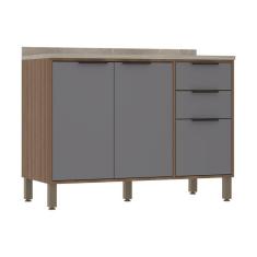 Balcão De Cozinha 120cm 2 Portas E 3 Gavetas Com Tampo Aspen Luciane Móveis Vanilla Com Cinza Puro