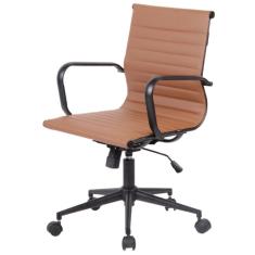 Cadeira Giratória Baixa Office Sevilha Esteirinha Rivattis Pu Marrom Caramelo Aço Preto Base Rodízio