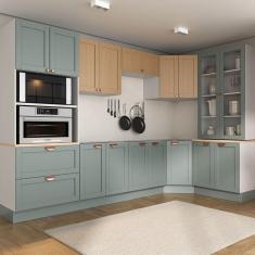 Cozinha Modulada 9 Peças sem Tampo 1 Torre 4 Aéreos 4 Balcões Arizona Cabecasa Madeiramadeira Figueira/Menta