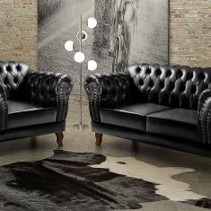 Sofá Dom Pedro 2 e 1 Lugares Decoração Sala Recepção Retrô Preto