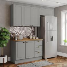 Cozinha Compacta Americana 6 Portas 3 Gavetas 100% Mdf Cinza/Nature - Henn