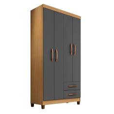 Guarda Roupa Solteiro 4 Portas e 2 Gavetas Monique Carvalho/Grafite - Pallazio