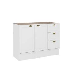 Balcão Gabinete De Pia MDF Milla 2 Portas 3 Gavetas Branco 120cm Carraro