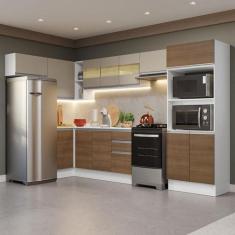 Armário de Cozinha Completa de Canto 100% MDF 447cm Branco/Rustic/Crem