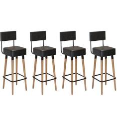 Kit 4 Banquetas Banco Alto Barcelona Couro Preto Bar Cozinha Pés Madei
