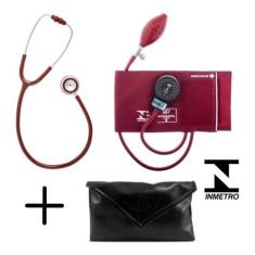 Kit Esfigmomanômetro + Estetoscópio Duplo Bic + Estojo,  Vinho