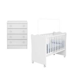 Quarto de Bebê Berço c/ Rodízios e Cômoda Doce Sonho Branco Qmovi