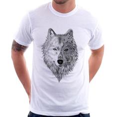 Camiseta Lobo Mandala - Foca na Moda, Branco, G