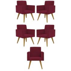 Kit 05 Cadeiras Poltronas Decorativa - Escritório - Recepção Cor:marsala