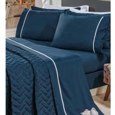 Jogo de Cama Capri Marinho Casal Queen 04 Peças - Bordados Ricardo