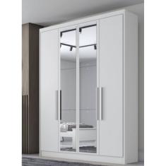 Guarda Roupa Solteiro Moderni 4 Portas Com Espelho Branco - Novo Horizonte