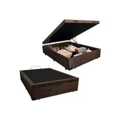 Base Box Bau Casal Suede Premium Santo Box 47x138x188, Marrom