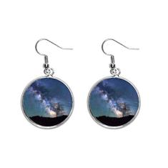 Brinco feminino de prata com estrelas escuras, nuvens e orelhas penduradas