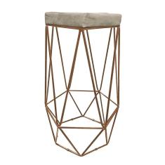 Banqueta Hexagonal Aramado Cobre Suede Bege