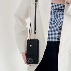 Carteira de bolso de cartão crossbody para iPhone 11 12 13 14 Pro Max X XR XS Max 7 8 Plus Alça de Couro Capa Traseira, Preto, Para iPhone11 Pro