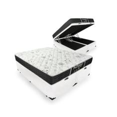 Cama Box Baú Queen Bipartido158 Tecido Sintético Branco com Colchão De Molas - Probel Prodormir Sleep Black