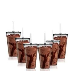 Kit 6 Copos Big Drink Tampa e Canudo Acrílico Transparente