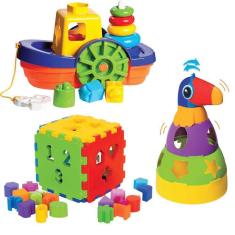 Kit De Brinquedos Educativos Barco + Tucano + Cubo