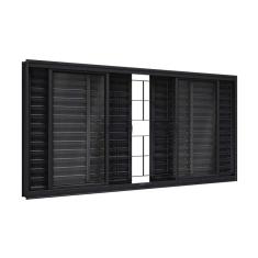 Janela de Aço Veneziana com Grade Quadrada 6 Folhas 100x120cm Facilitá Lucasa Preto