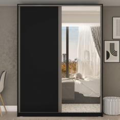 Guarda Roupa Solteiro com Espelho 2 Portas em BP Belluno RR Móveis Preto