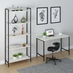 Conjunto Home Office Industrial 2 Peças Escrivaninha com Estante Active Yescasa Snow/Preto