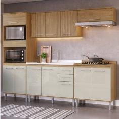 Cozinha Compacta 5 peças com 1 Paneleiro Torre Quente, 2 Balcões e 2 Armários Aéreos Gaia Decibal Marromlle/Cristalo